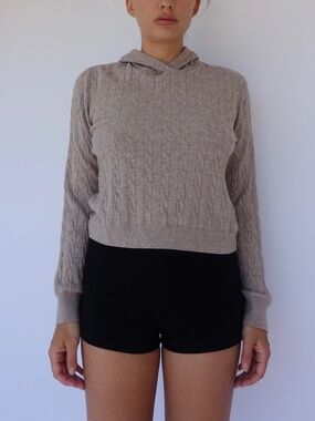 Taupe heathered hooded knit
